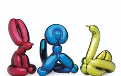 JEFF KOONS (B. 1955), Balloon Swan (Yellow), Balloon Monkey (Blue) and Balloon Rabbit (Red)