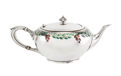 A late 19th / early 20th century American sterling silver and enamel bachelor teapot, Massachusetts