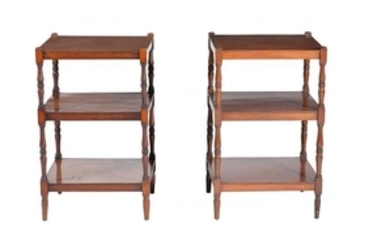 A pair of mahogany three tier side tables