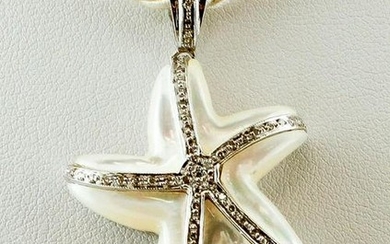 Mother-of-Pearl, Diamonds, 14k White gold, Star-shaped