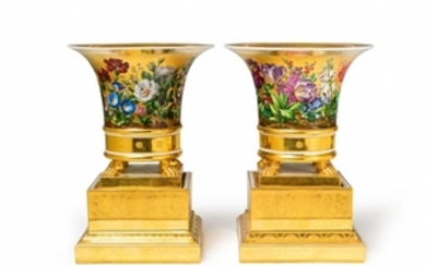 A pair of Niedermayer porcelain vases with fl ...