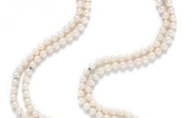 A Platinum, Diamond and Cultured Pearl Necklace
