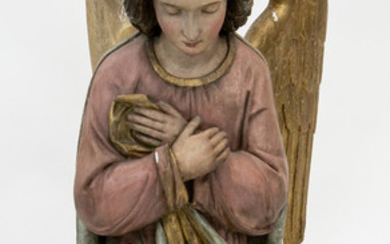 A POLYCHROME WOODEN ANGEL, LIKELY COLONIAL LATIN AMERICAN