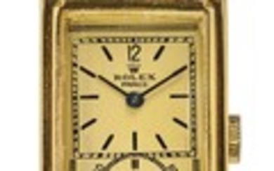 ROLEX | A YELLOW GOLD RECTANGULAR WRISTWATCH REF 1862 CASE 280124 PRINCE CIRCA 1930