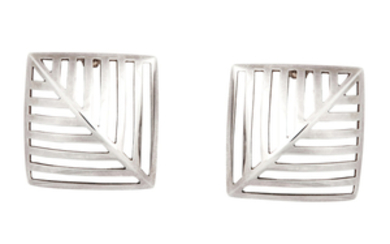 A pair of silver ‘Grate’ earclips, by Nana...
