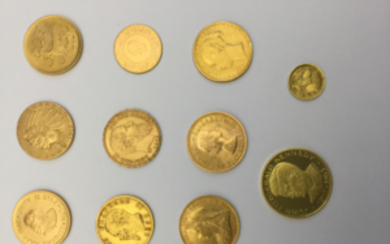 VARIE 10 monete in oro, quasi tutte estere e...