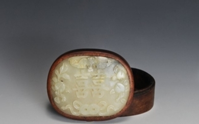 Wood Box with Jade Carving, 19th Century