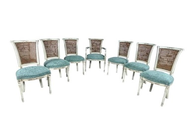 (7) LOUIS XVI STYLE CANE BACK DINING CHAIRS