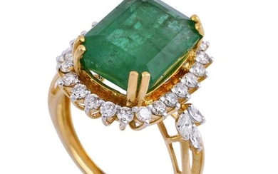 7.25 TCW Emerald HI/SI Diamond Dome Ring Solid 18k Gold