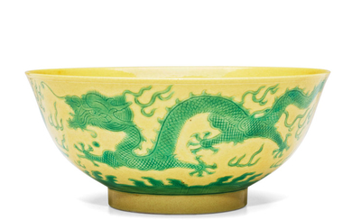 A yellow and green dragon bowl