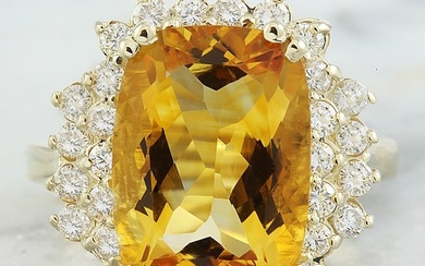 8.80 Carat Citrine 18K Yellow Gold Diamond Ring
