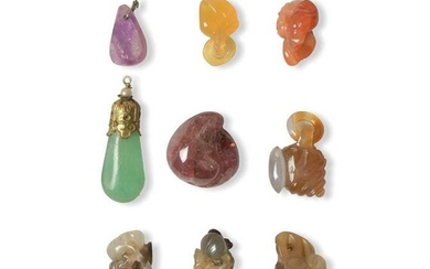 9 Chinese Stone and Glass Toggles, 19th Century