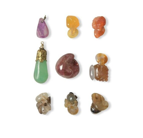 9 Chinese Stone and Glass Toggles, 19th Century