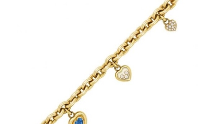 Gold, Crystal, Diamond and Sapphire 'Happy Diamond' Charm Bracelet, Chopard