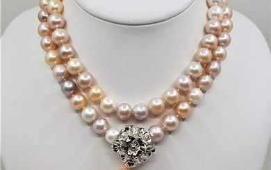 925 Silver - 11x12mm Multi Color Pearls - Long Necklace