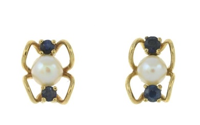 9ct gold cultured pearl & sapphire earrings