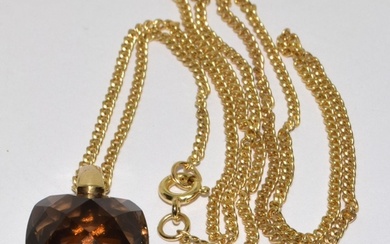 9ct gold large multifaceted Smokie Quarts pendant necklace 6...