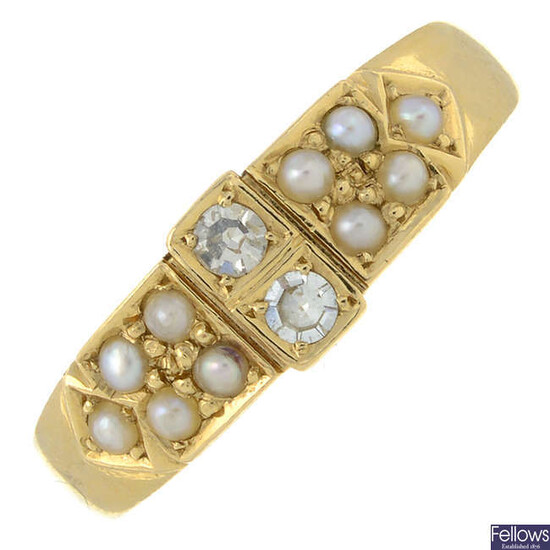 A 14ct gold diamond and split pearl ring.