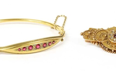 A 15ct gold ruby and diamond brooch