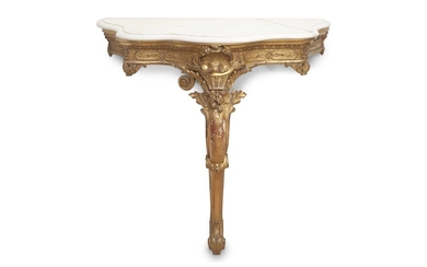 A 19TH CENTURY FRENCH GILTWOOD AND MARBLE CONSOLE TABLE