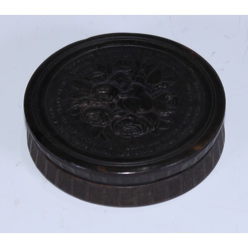 A 19th century pressed horn circular snuff box, by Wilson of...