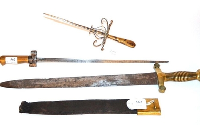 A 19th century sword, a bayonet with a...