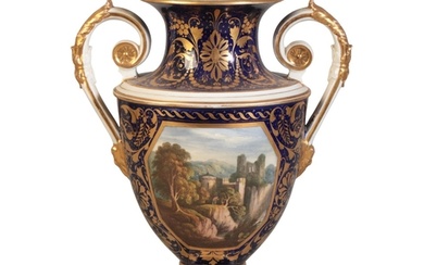 A BLOOR DERBY TWIN-HANDLED URN circa 1830, depicting Chepst...
