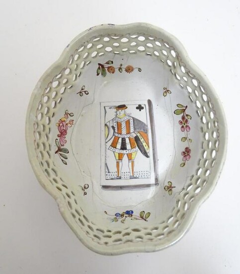 A Battersea enamel style porcelain quartrefoil formed