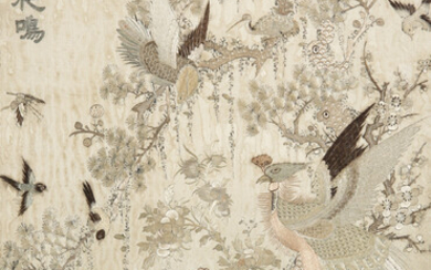 A CHINESE EMBROIDERED SILK PANEL