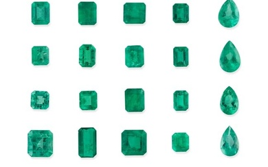 A COLLECTION OF UNMOUNTED EMERALDS octagonal step and pear cut, all totalling approximately 10.90