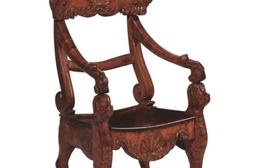A CONTINENTAL WALNUT CANINE-FORM CHILD'S CHAIR, 19TH CENTURY