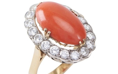 A CORAL AND DIAMOND RING