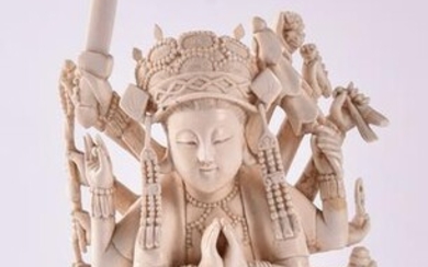 A Chinese Carved Bone Figure, "Thousand Hands" Guanyin
