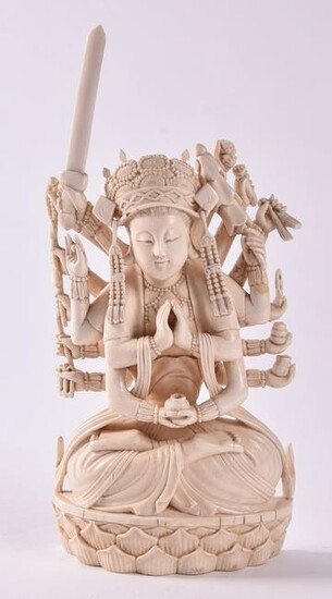 A Chinese Carved Bone Figure, "Thousand Hands" Guanyin