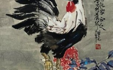 A Chinese Rooster Painting, Li jianchen Mark