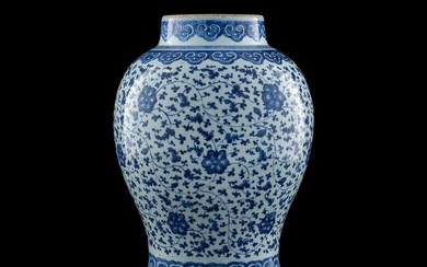 A Chinese blue and white 'scrolling lotus' jar, 18th century