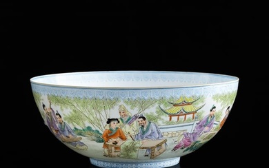 A Chinese famille rose 'figural' eggshell bowl, 1960s-1970s