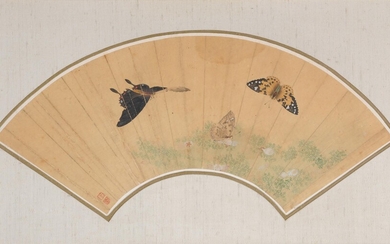 A Chinese framed fan painting