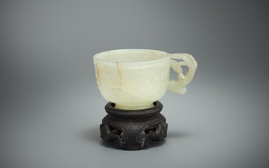 A Chinese pale celadon jade 'Dragon' cup