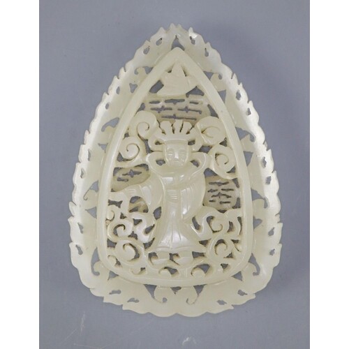 A Chinese pale celadon jade plaque, in Tang dynasty style, c...