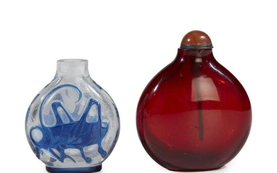 A Chinese ruby glass and a blue-overlay glass "Cricket"