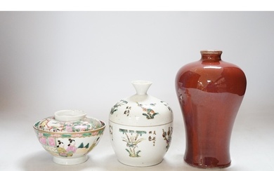 A Chinese sang de boeuf vase, 17.5cm high, and two others...