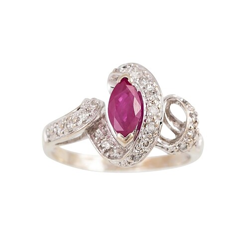 A DIAMOND AND RUBY CLUSTER RING, the oval ruby to twist diam...