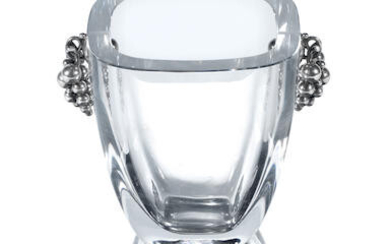 A Danish silver and glass ice bucket with tongs