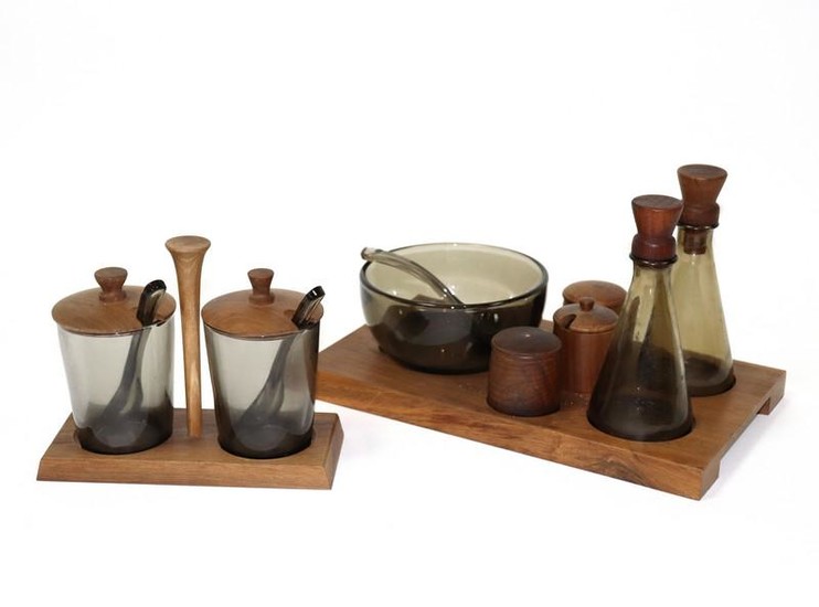 A Danish style condiment set in two parts, each with