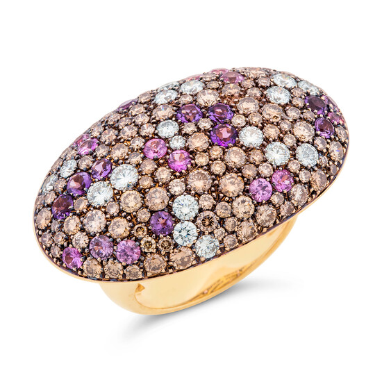 A Diamond, Pink Sapphire, Amethyst and Gold Ring, Crivelli