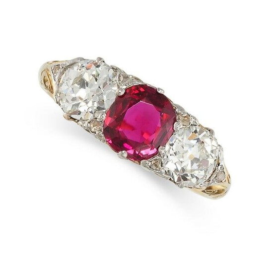 A FINE UNHEATED RUBY AND DIAMOND RING in 18ct yellow