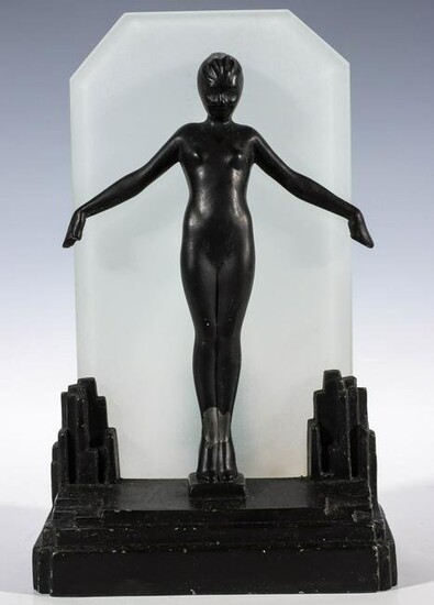 A FRANKART MACHINE AGE ART DECO LUMINAIRE WITH NUDE