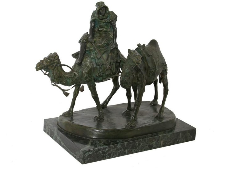 A FRENCH BRONZE DEPICTING BEDOUIN ON CAMEL BACK
