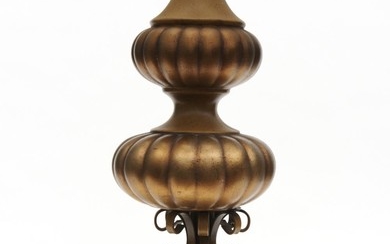 A FRENCH EMPIRE STYLE CERAMIC LAMP BASE IN THE FORM OF A TORCHERE HEIGHT 102CM